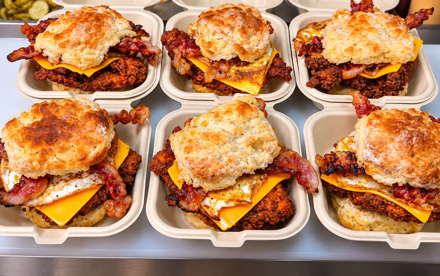 Southern-style chicken biscuit sandwich with bacon and cheese