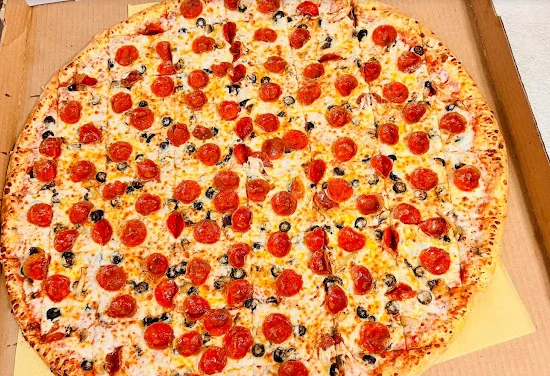 Large pepperoni pizza with melted cheese