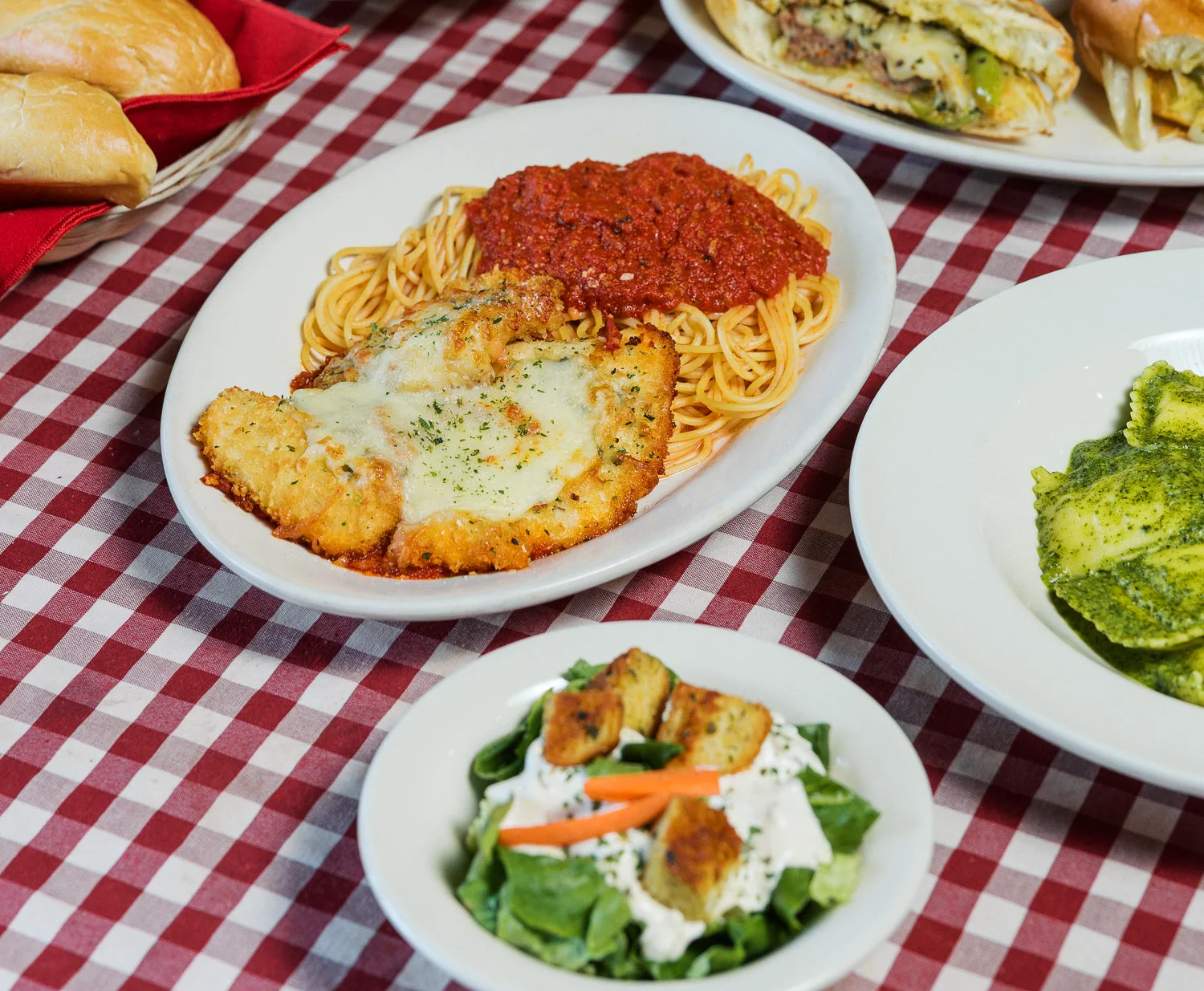 Italian chicken parmesan with spaghetti and marinara sauce