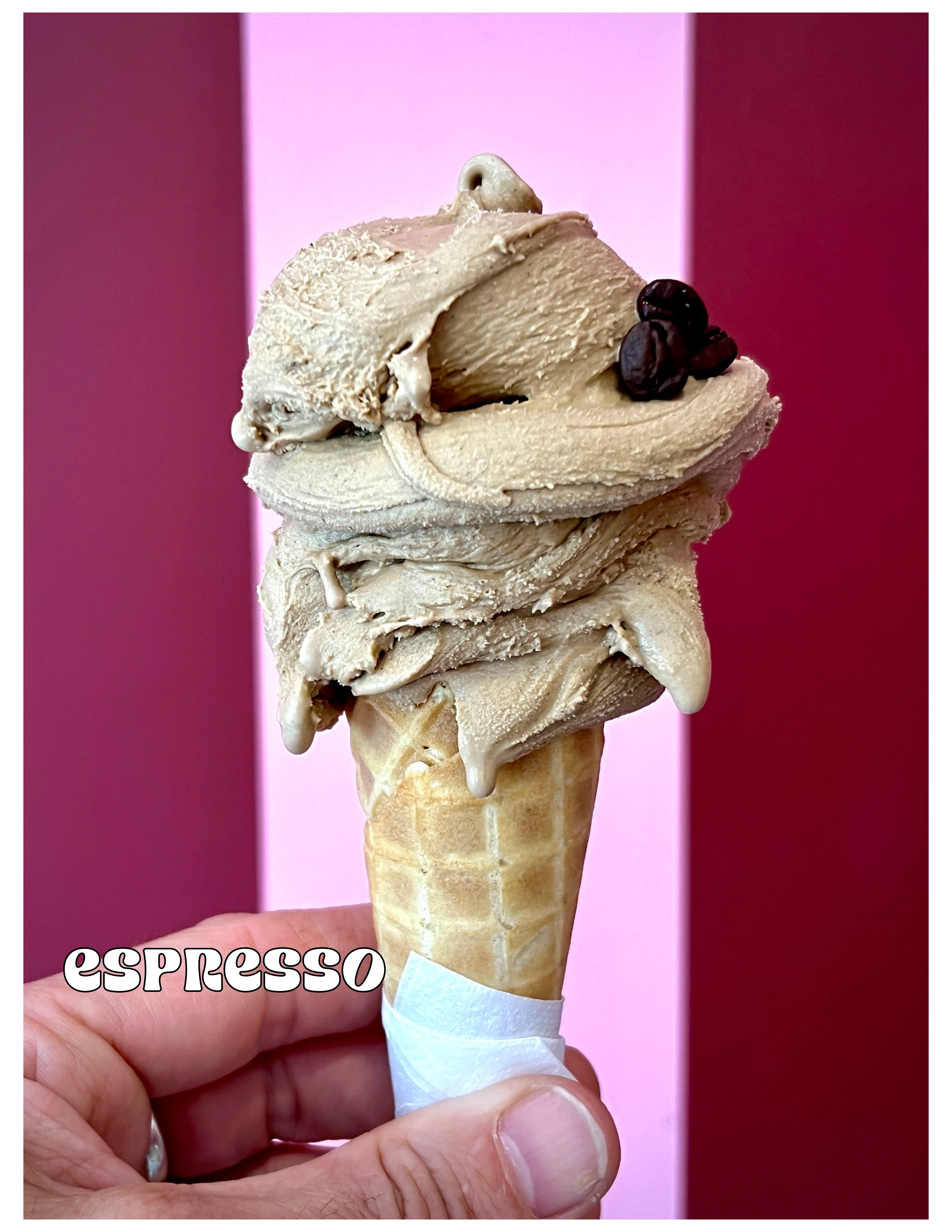 Delicious espresso gelato in a waffle cone