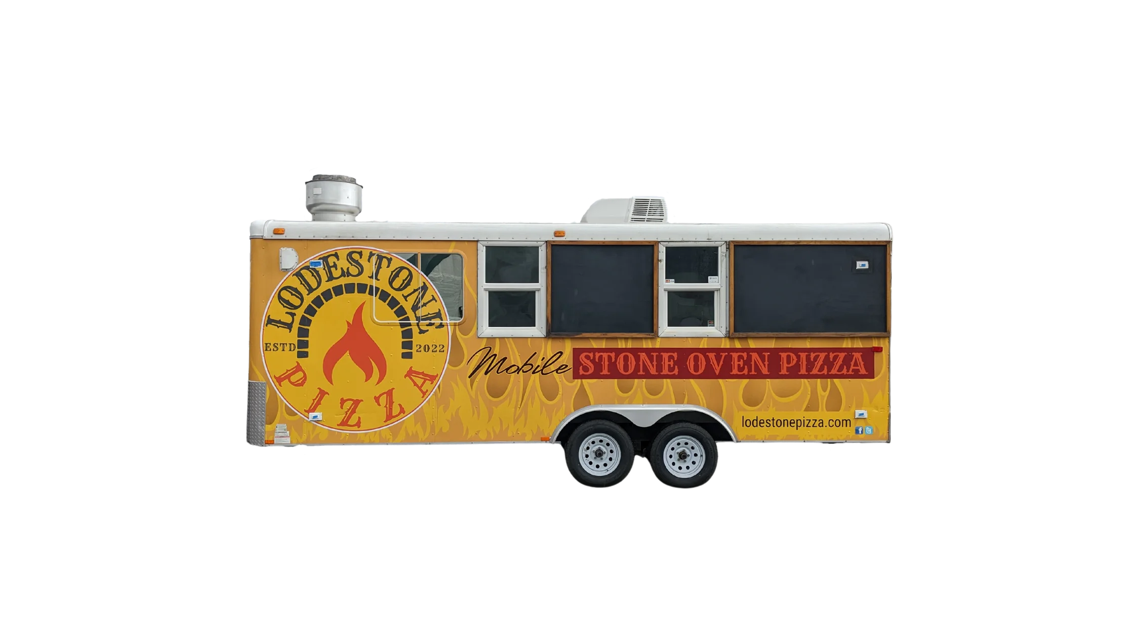 Mobile pizza truck offering stone oven pizza