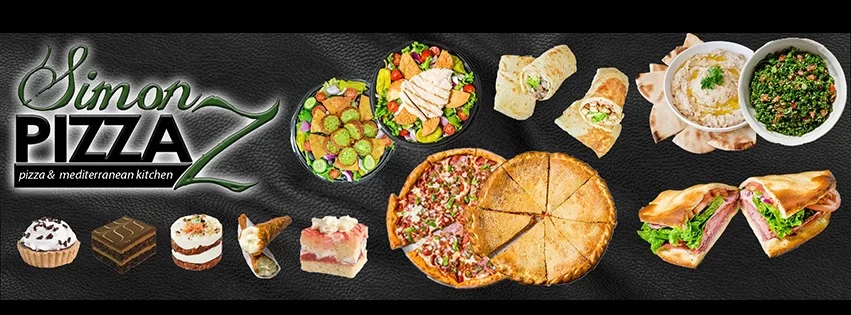 Mediterranean pizza and assorted dishes from Simon Pizza