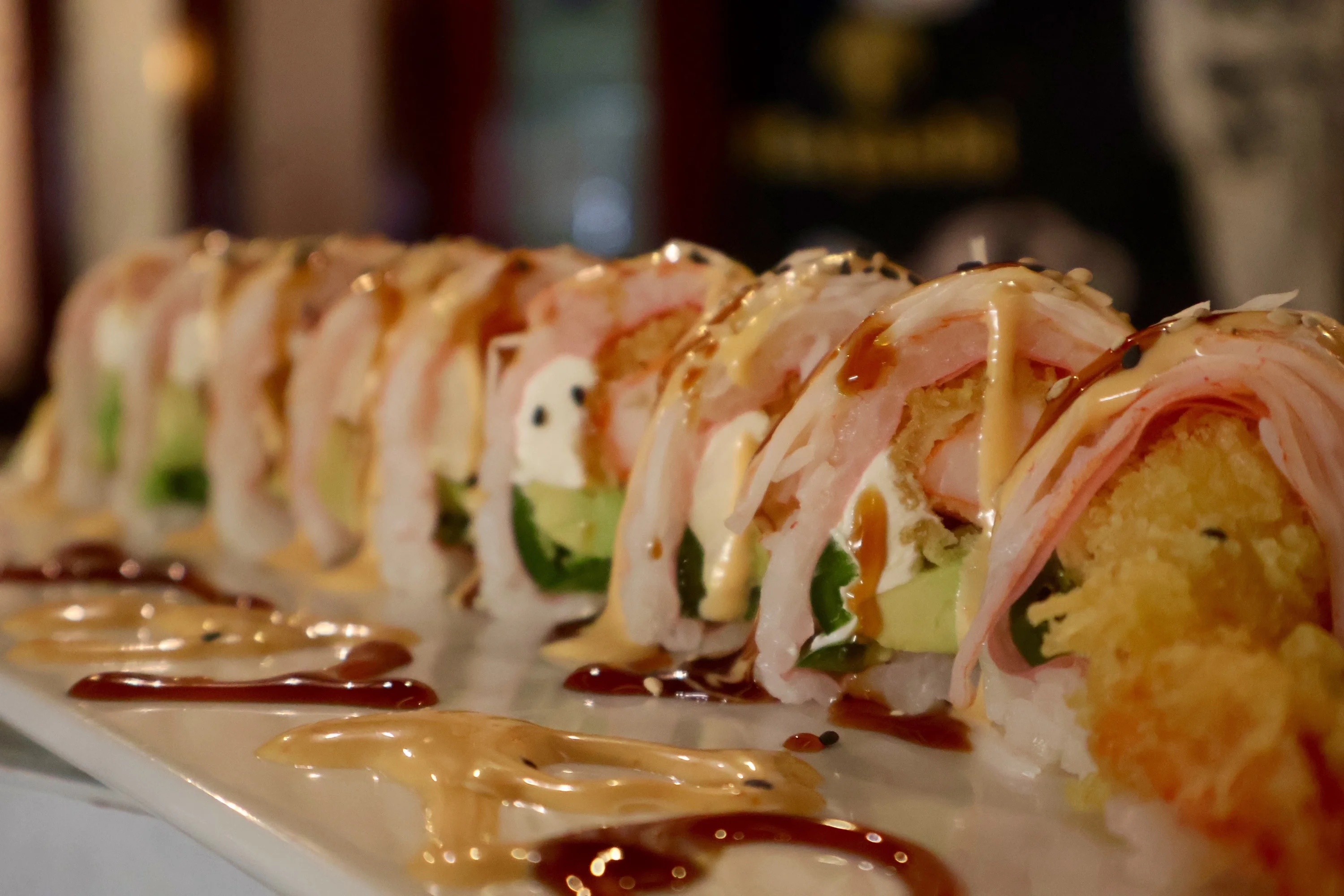 Japanese sushi roll with shrimp and avocado