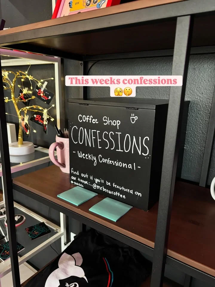 Coffee shop confessional box for weekly customer stories