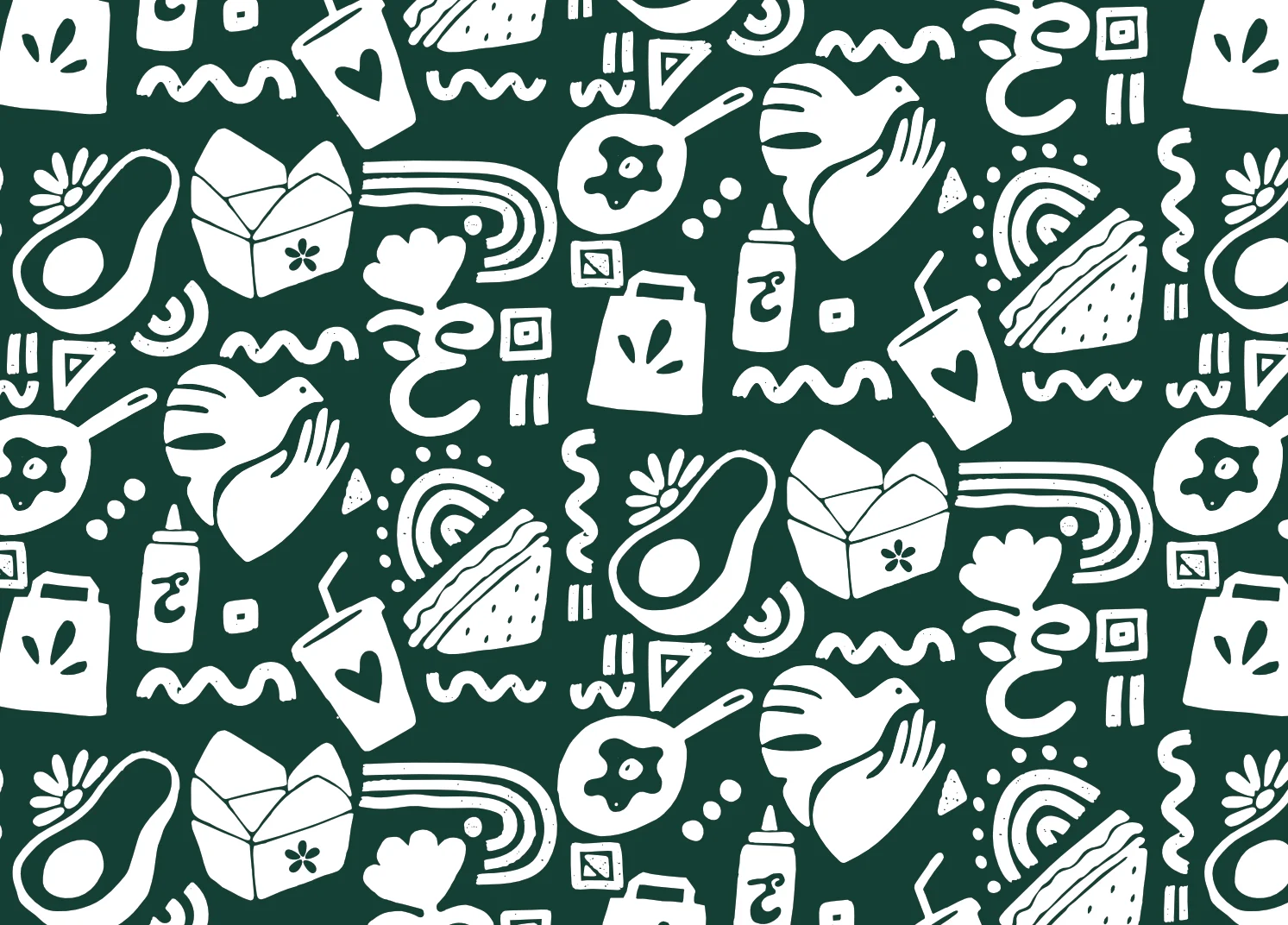 Colorful food-themed pattern with avocados and drinks