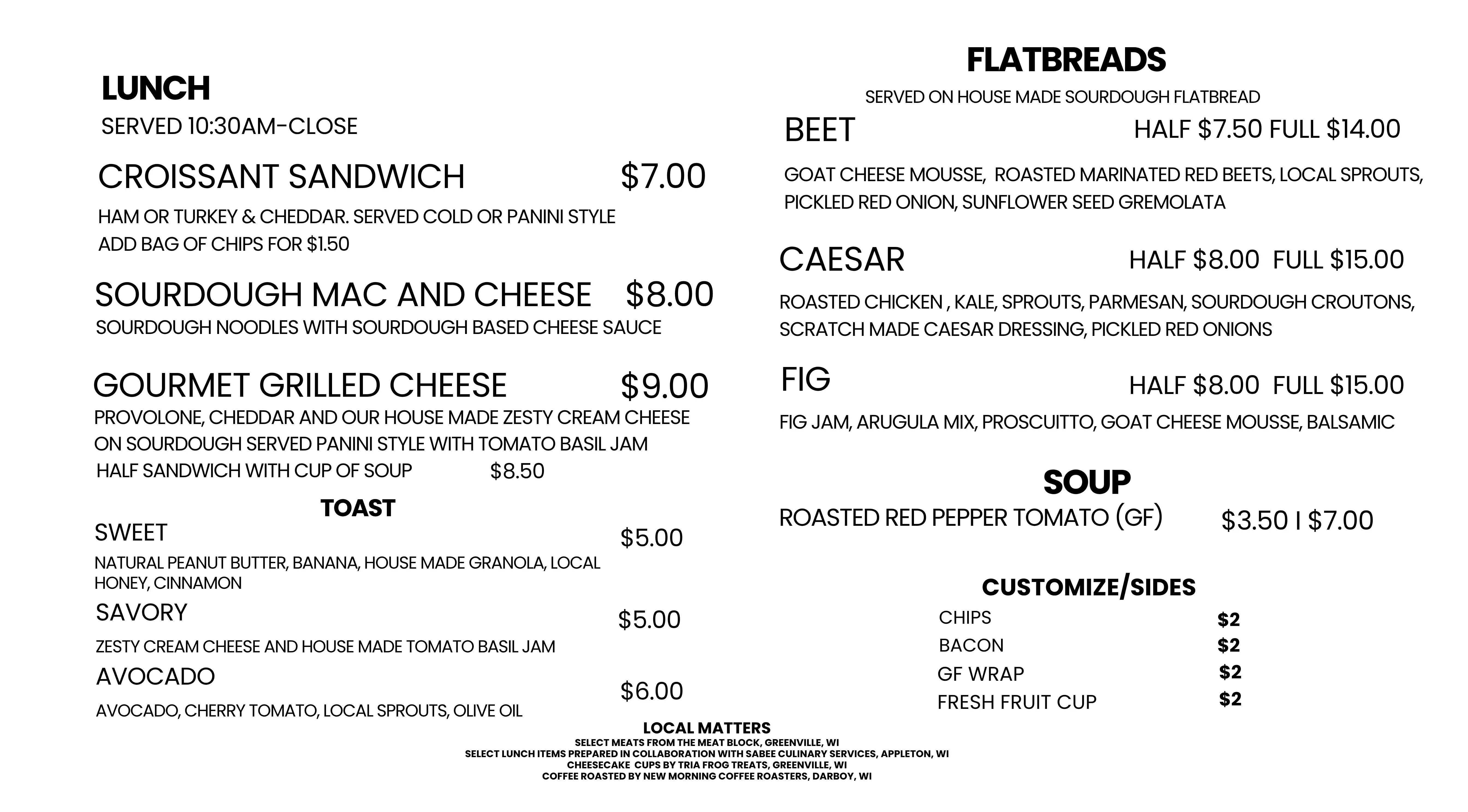 April lunch menu featuring various delicious dishes.
