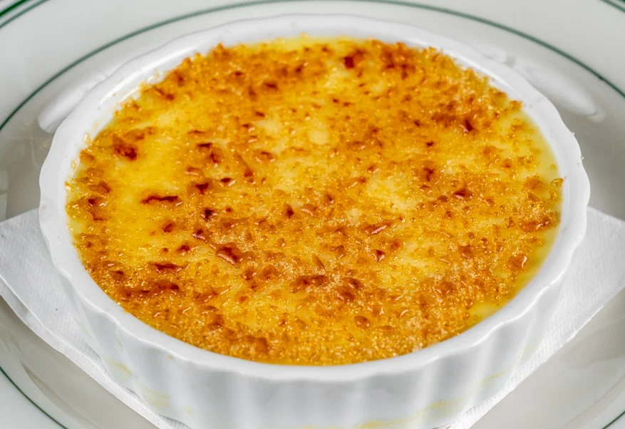 Classic French crème brûlée with a caramelized sugar crust