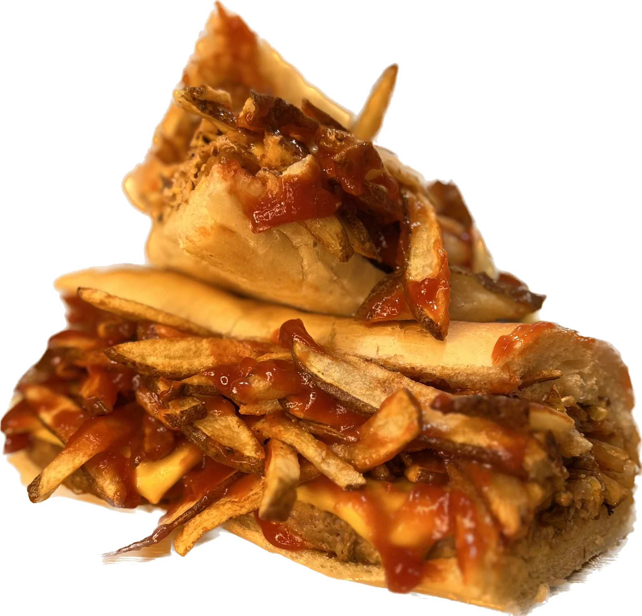 Classic Canadian poutine sandwich with fries and gravy