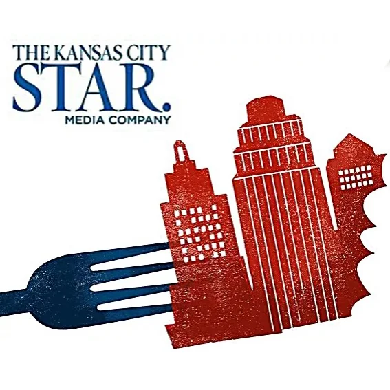 Kansas City skyline with a fork symbolizing local dining culture