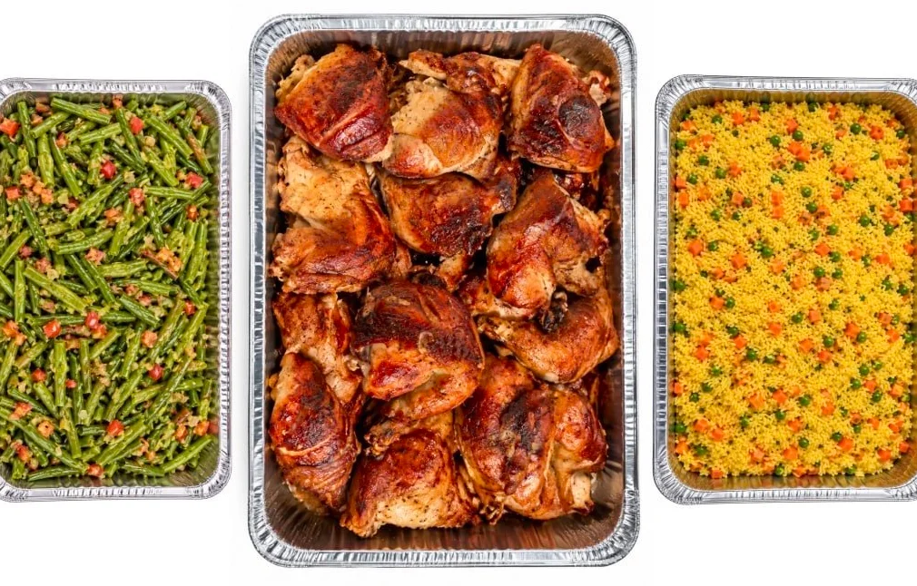 Quarter chicken pan with two half pan sides