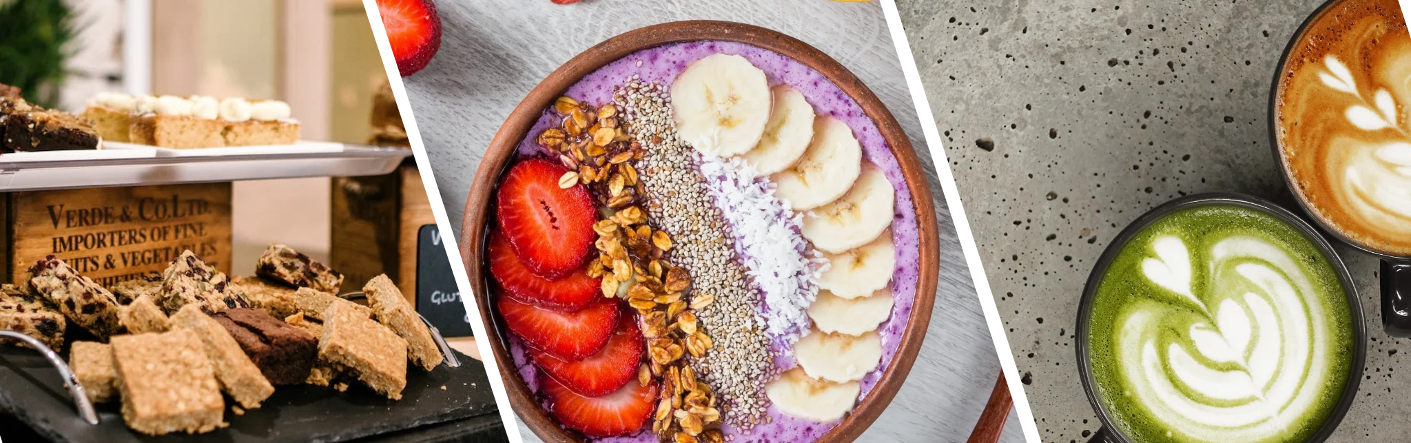 Colorful smoothie bowl topped with fruits and granola