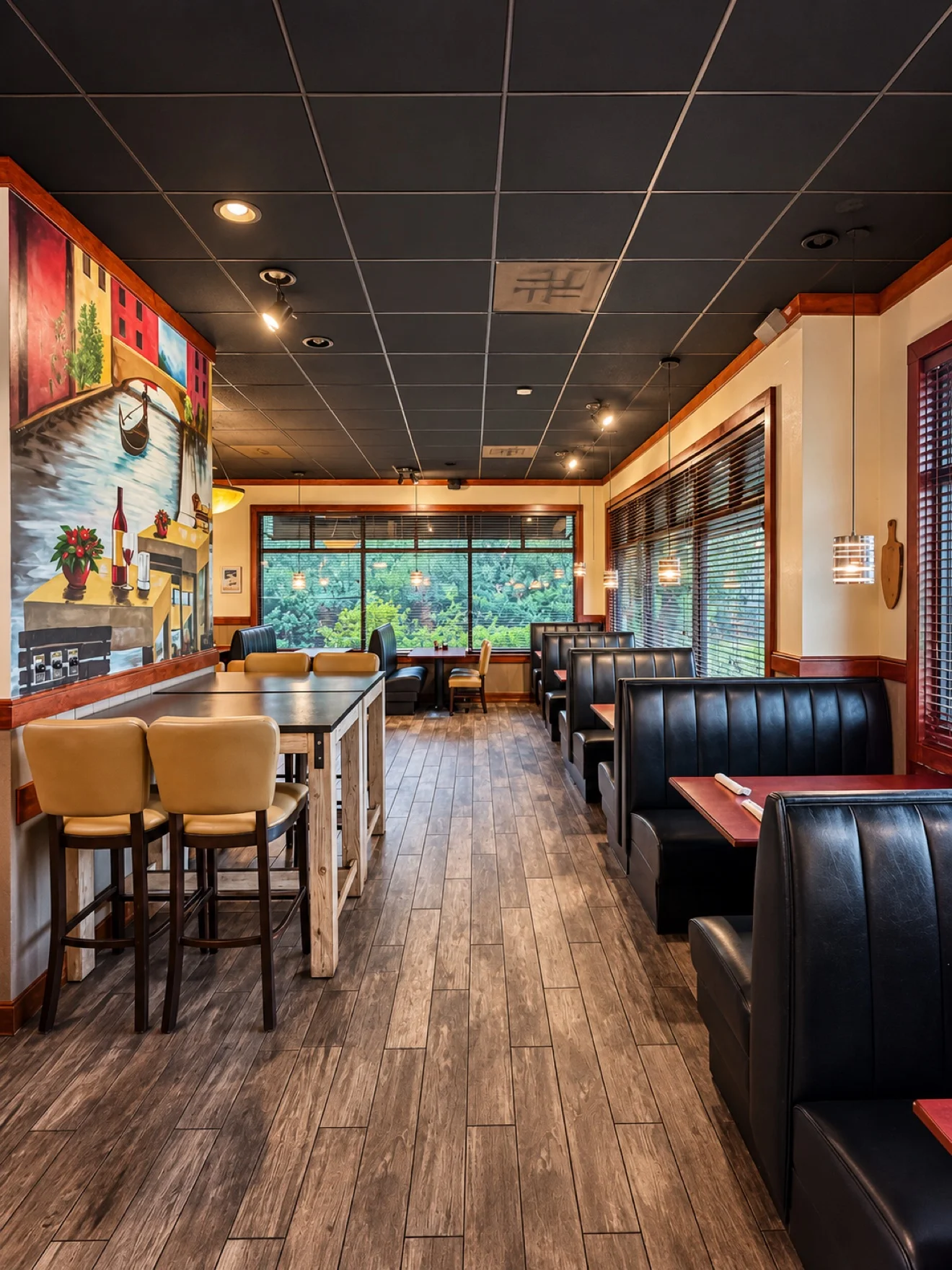 Restaurant interior with tables at Marco's Italian Restaurant in Ashland VA
