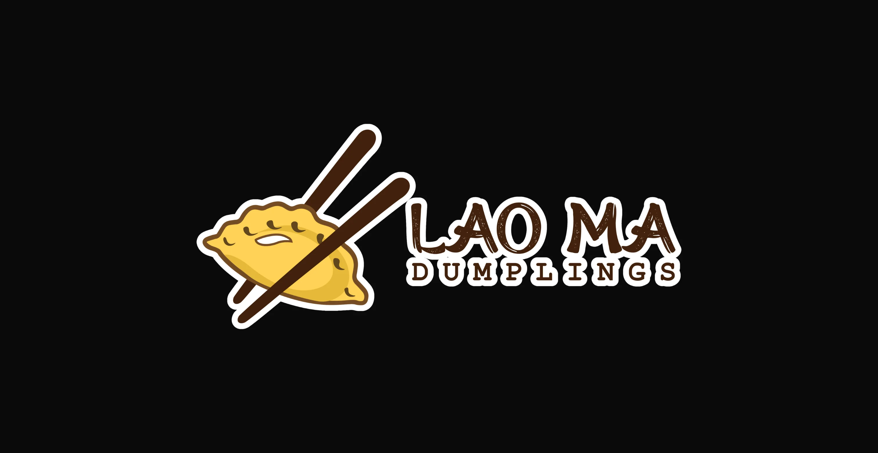 Logo of Lao Ma Dumplings featuring a dumpling and chopsticks.