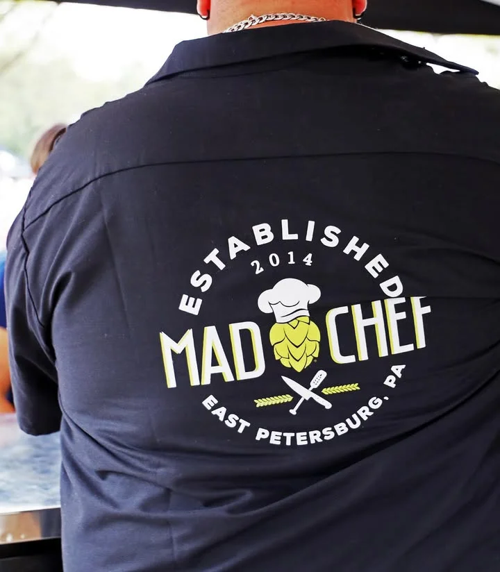 Chef's jacket featuring Mad Chef logo from East Petersburg, PA
