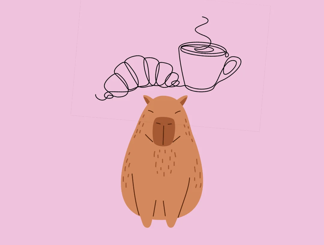 A playful logo for a coffee house featuring a cute capybara and colorful text displaying 'Capybara Coffee House'.