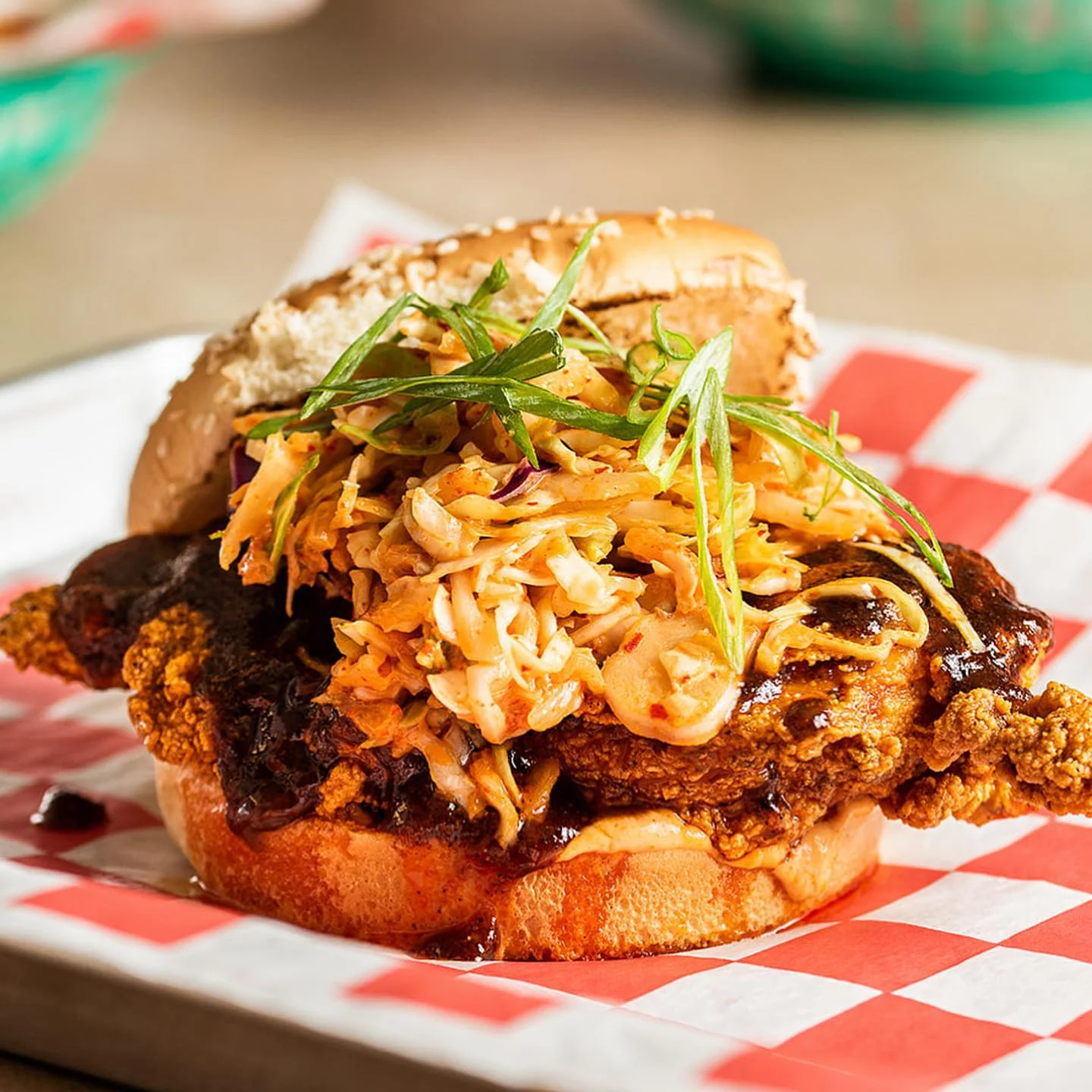 Southern fried chicken sandwich with coleslaw