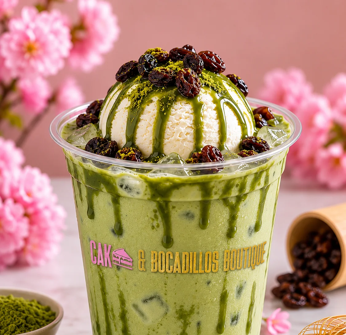 Japanese matcha parfait with ice cream and toppings