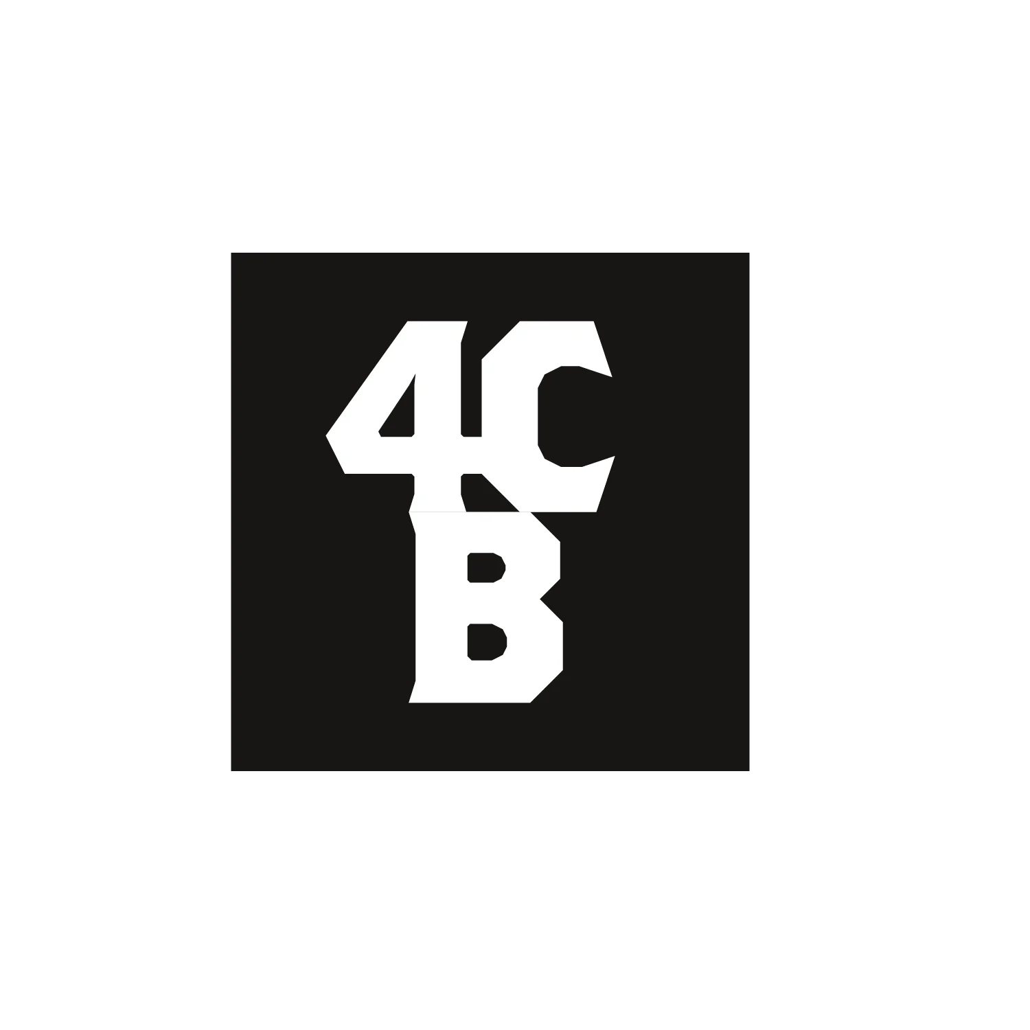 A simple logo featuring the letters '4CB' in white on a black background.