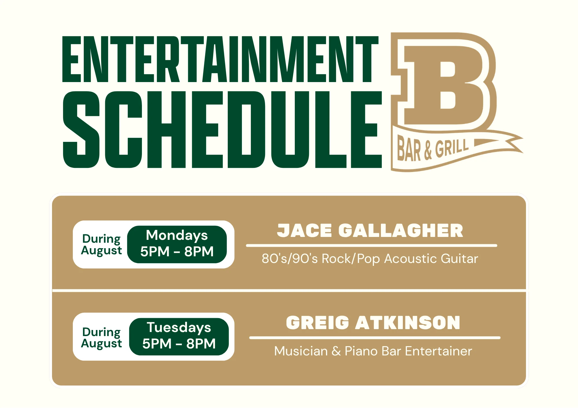 Event flyer showcasing restaurant events and offerings.
