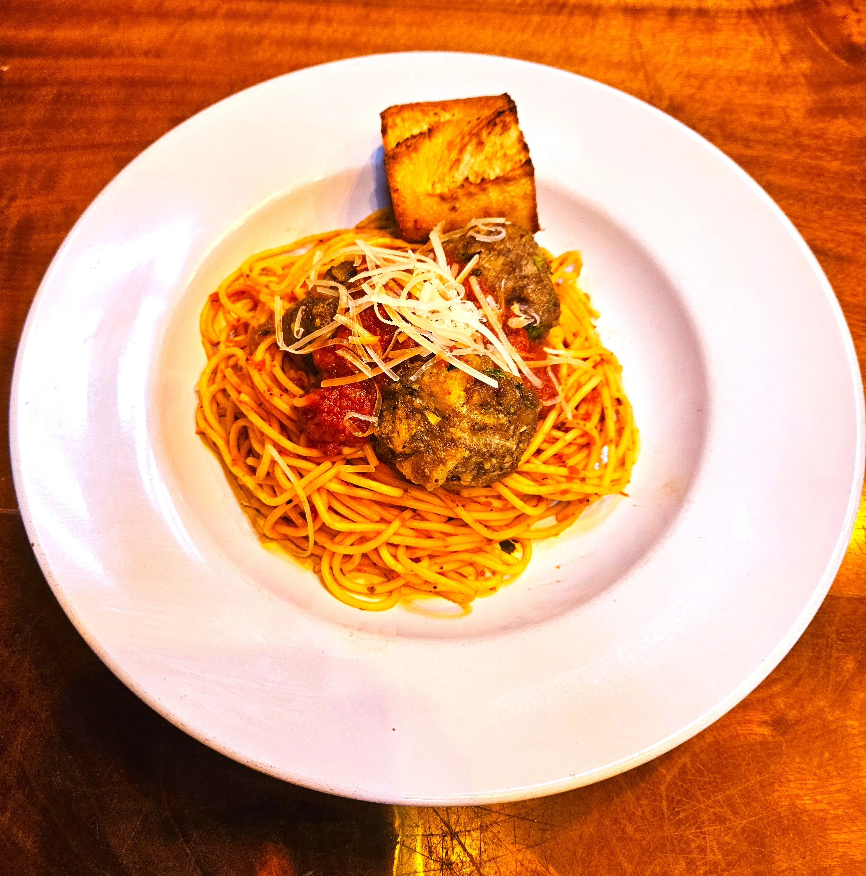 Spaghetti and meatballs with marinara sauce