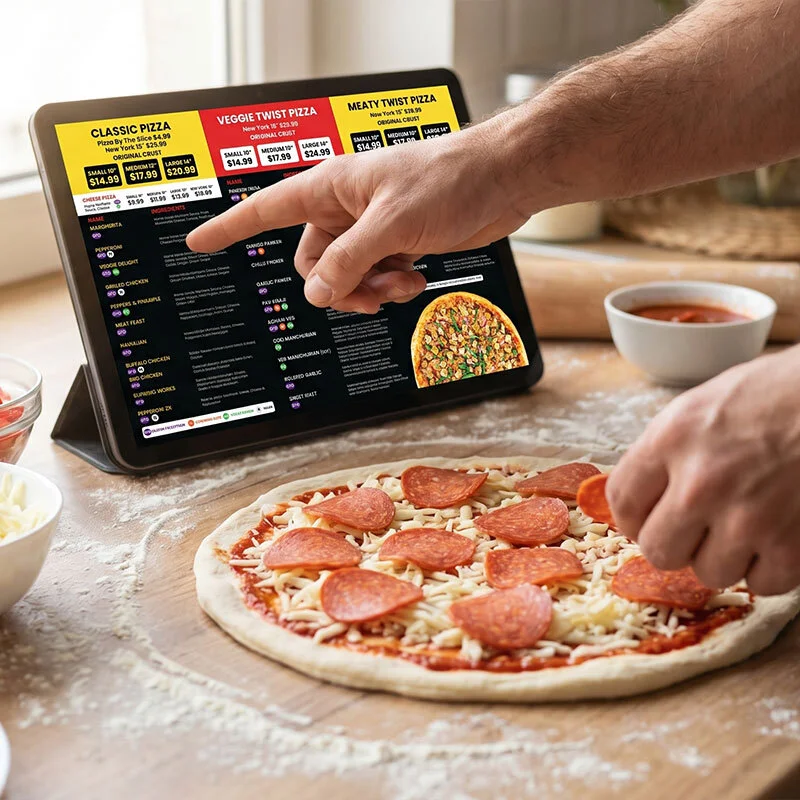 A delicious build-your-own pizza with various toppings and fresh ingredients.