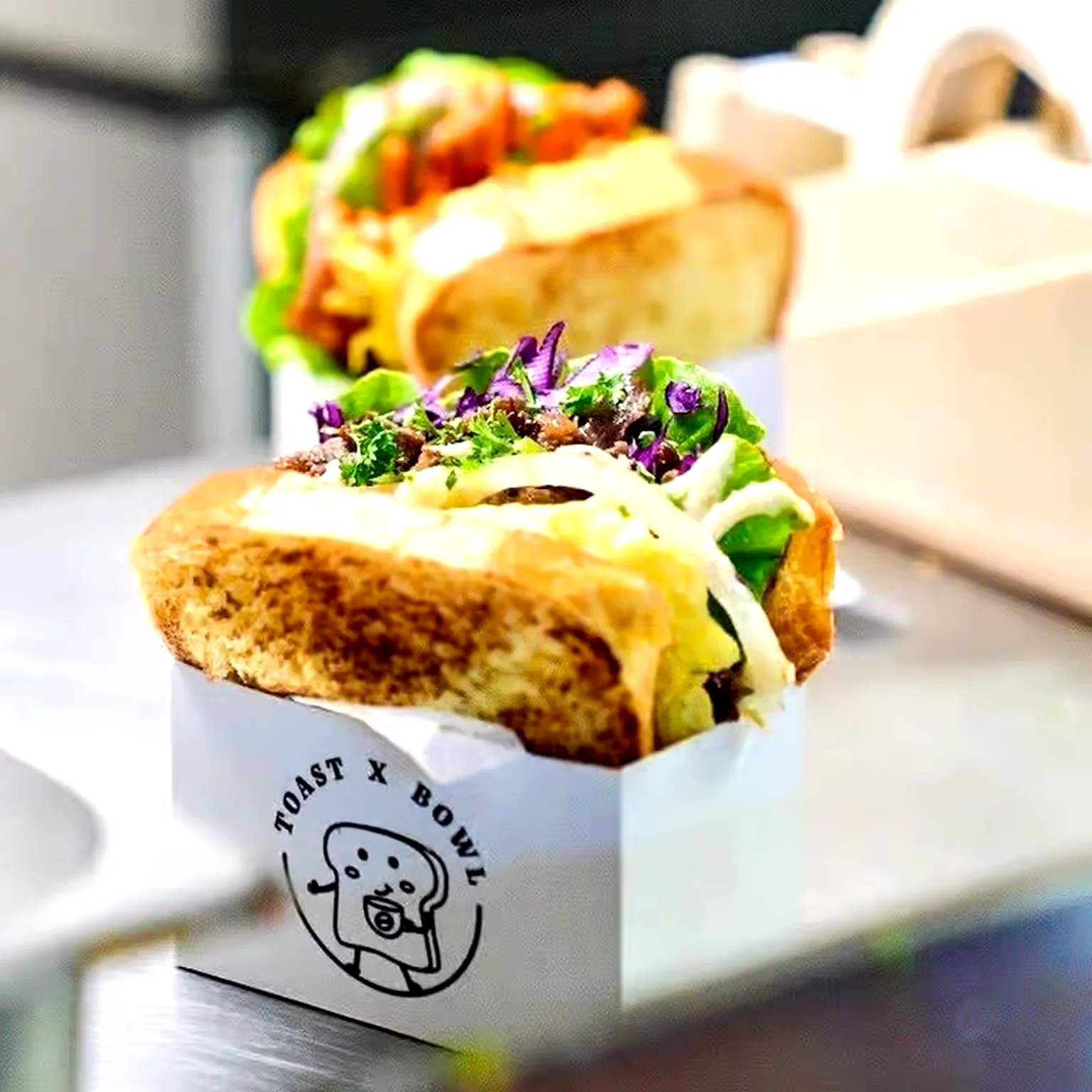 Korean-style toast sandwich with fresh vegetables