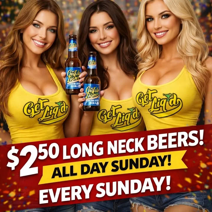 Promotional image for $2.50 long neck beers every Sunday