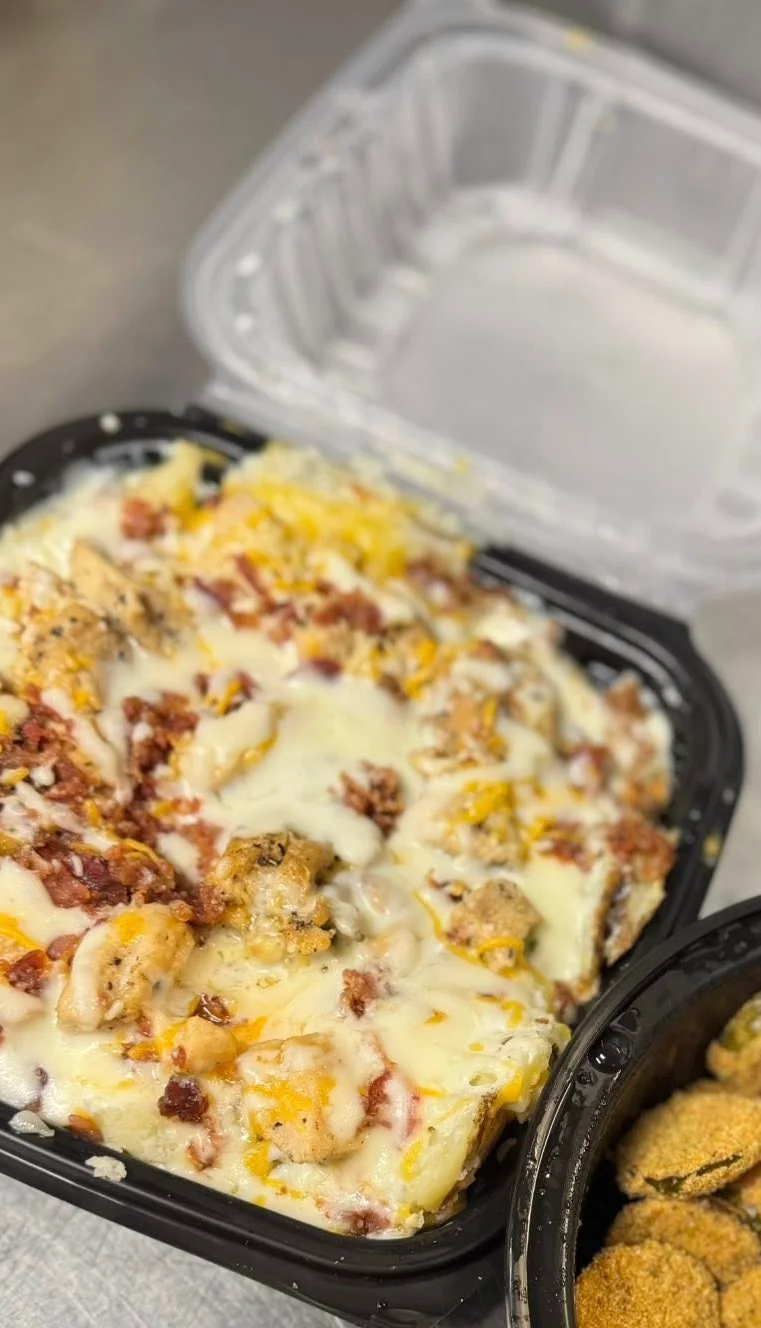 Southern-style loaded potato casserole with fried pickles