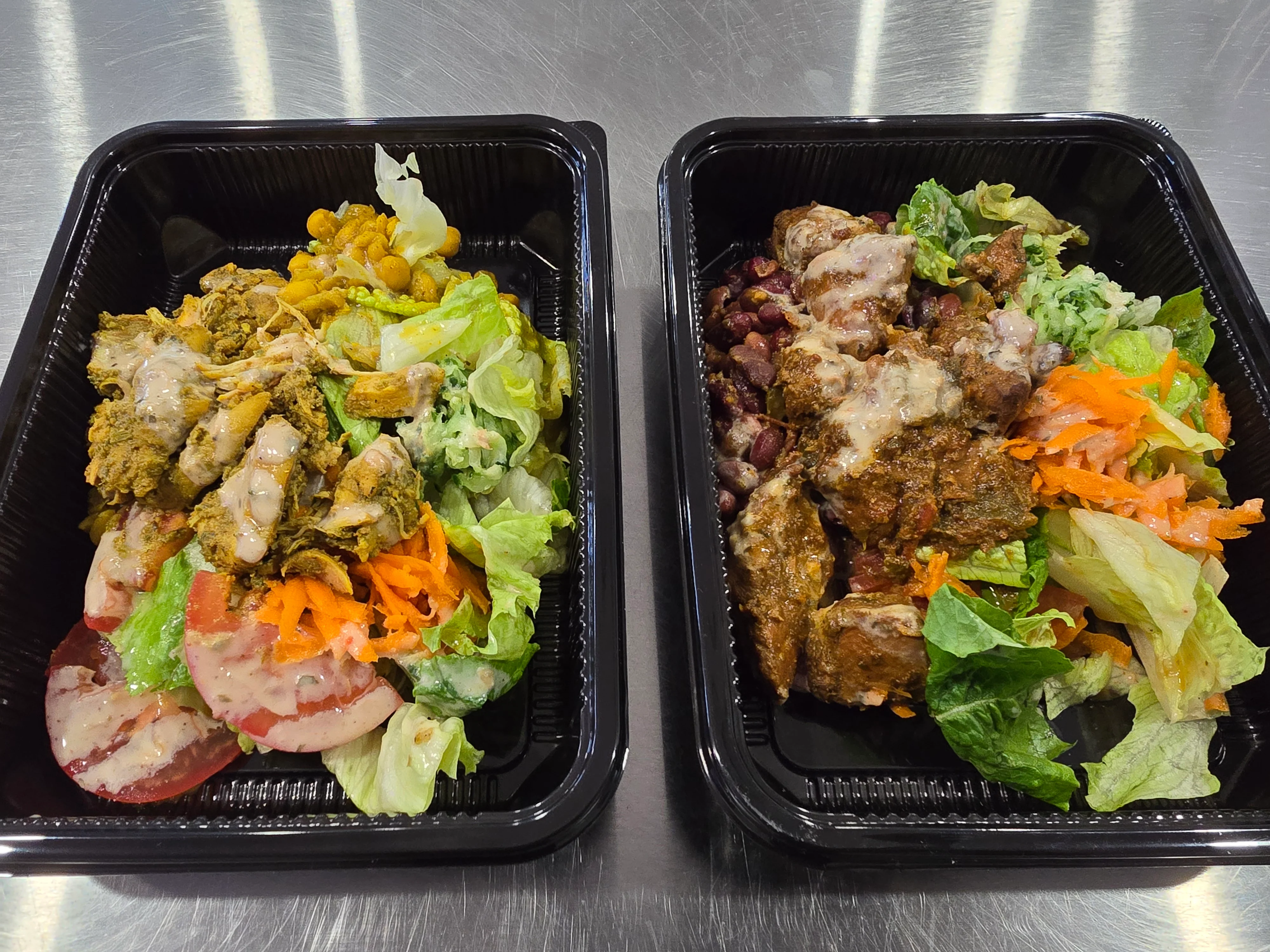 Middle Eastern chicken and salad platter with tahini sauce