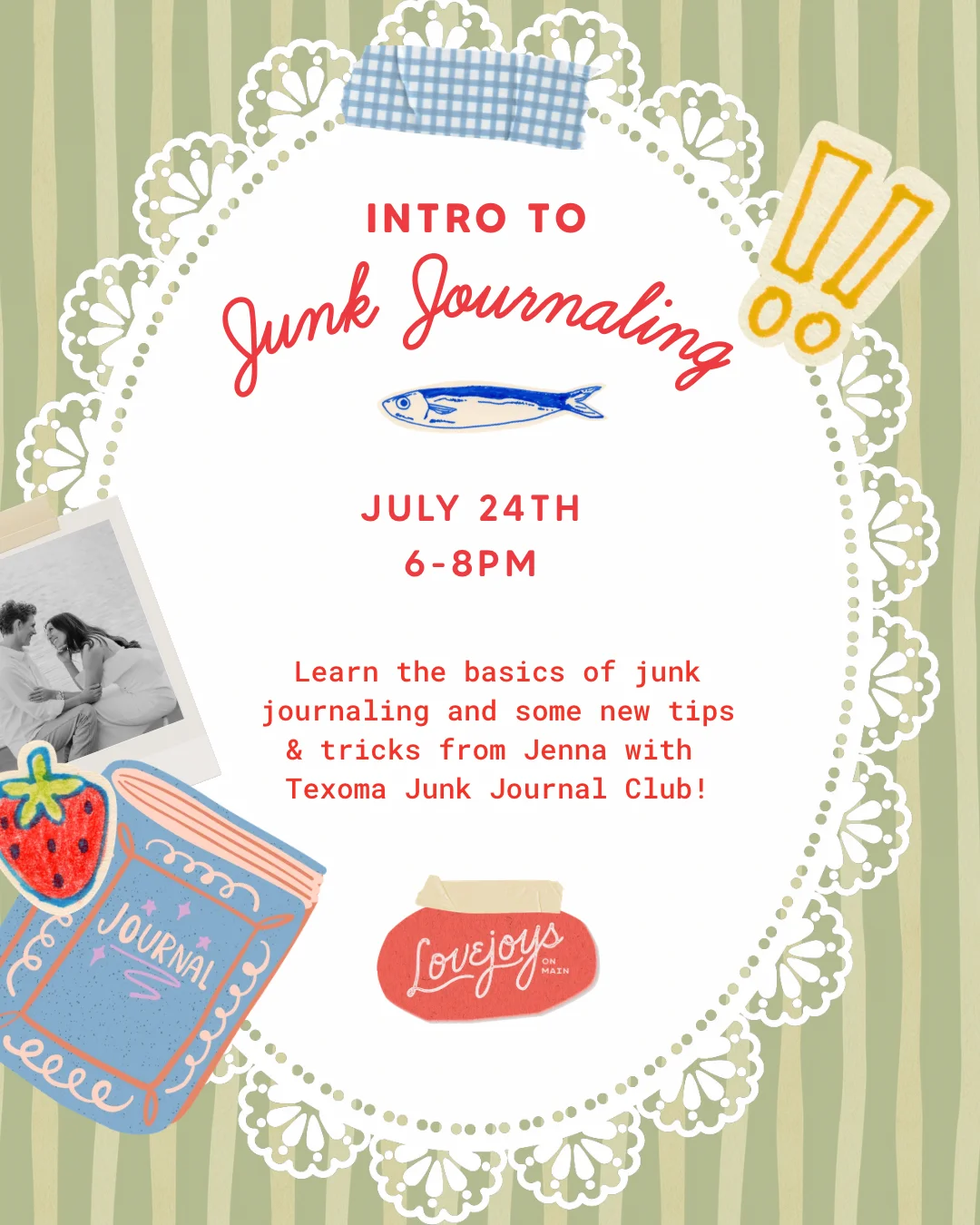 Event flyer for Intro to Junk Journaling workshop