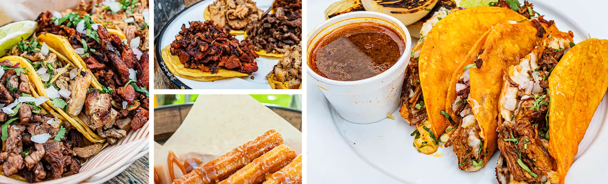 Assorted Mexican tacos with meats and garnishes