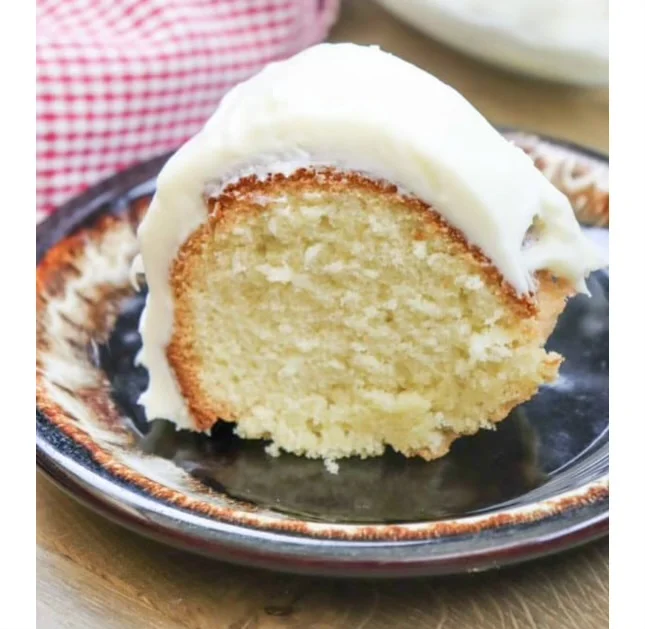 Classic vanilla bundt cake with creamy frosting