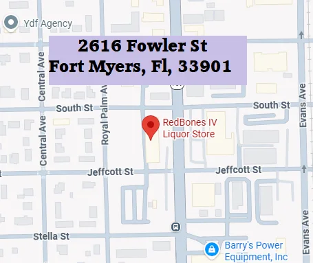Map showing location of RedBones IV Liquor Store in Fort Myers, FL