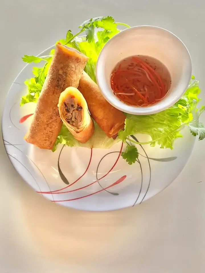 Crispy Vietnamese spring rolls with dipping sauce