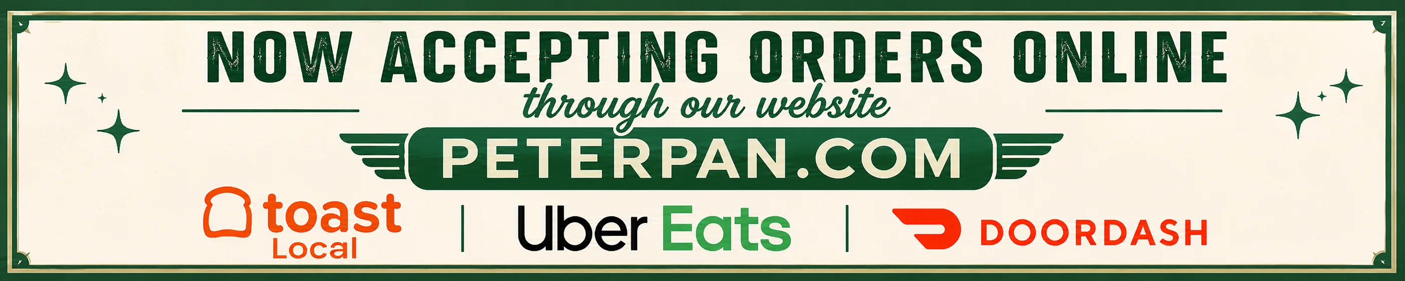 Online ordering announcement for Peter Pan restaurant