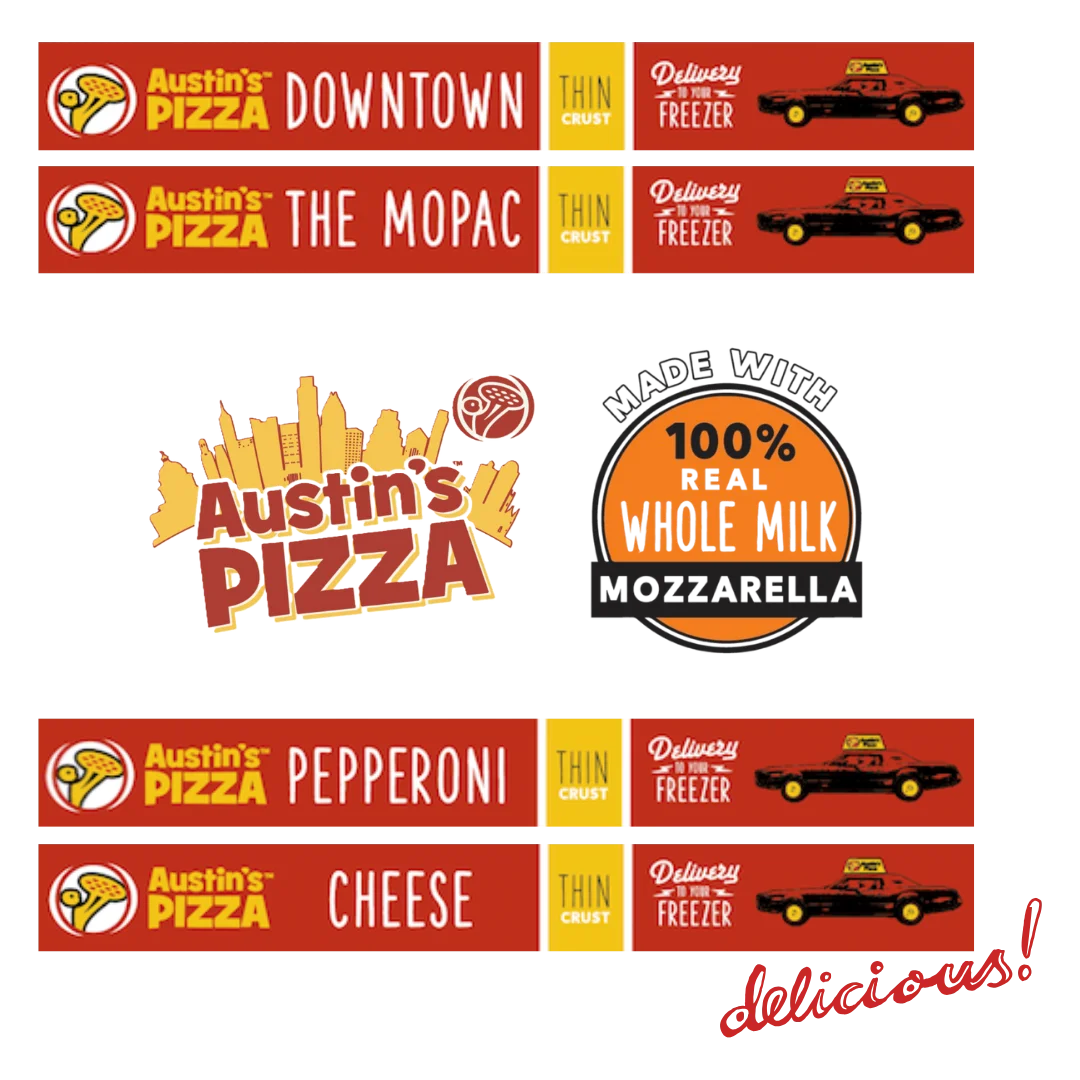Austin's Pizza featuring thin crust pepperoni and cheese varieties