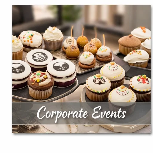 A vibrant corporate event setup with tables and decorations.