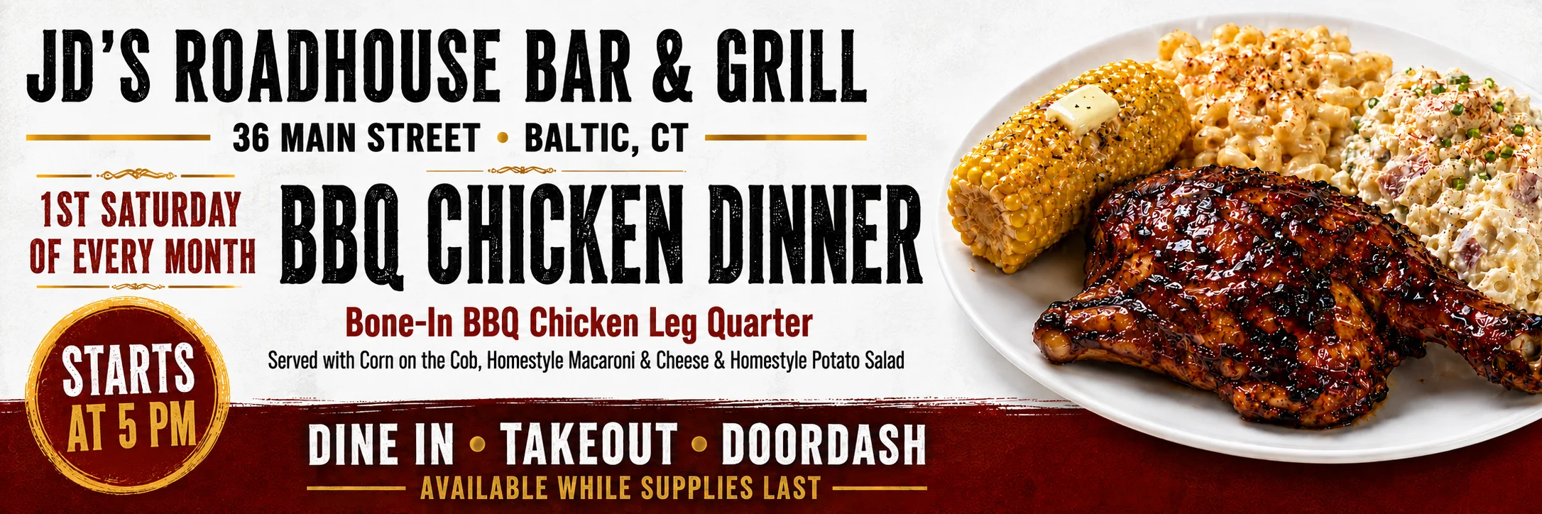 BBQ chicken dinner platter with sides