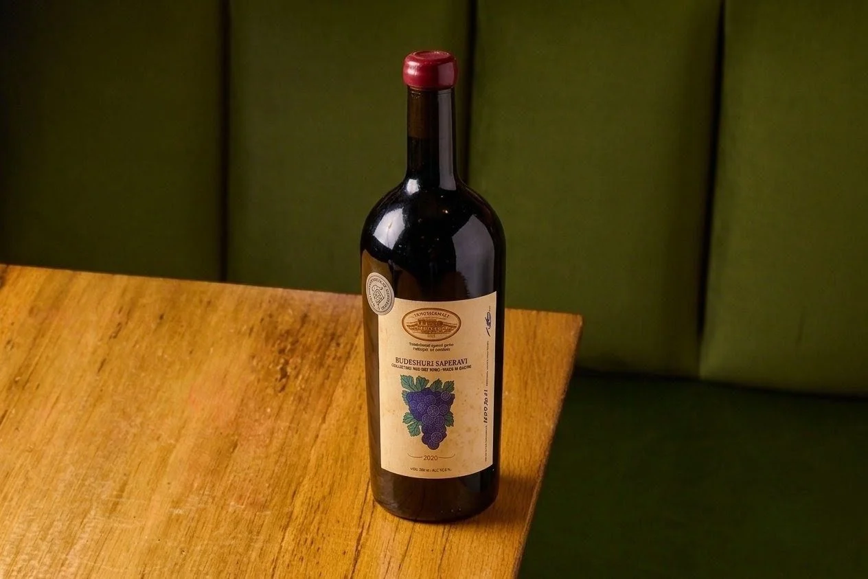 Bottle of Saperavi red wine at Chama Mama