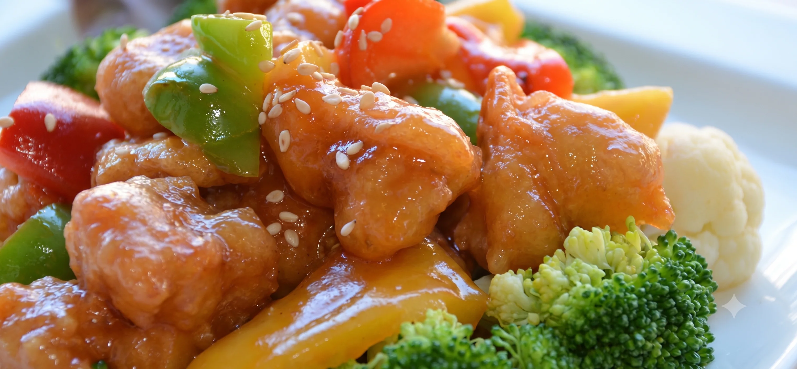 Sweet and sour chicken with colorful vegetables