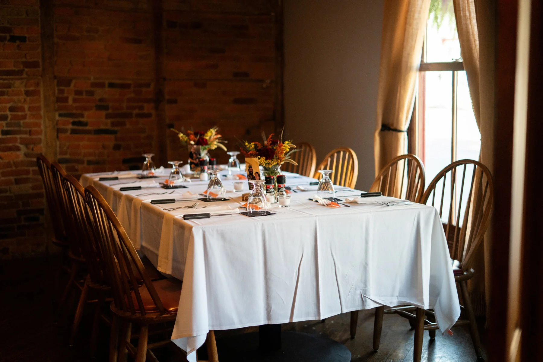 A table set for a gathering in The Florentine’s Leighty Room