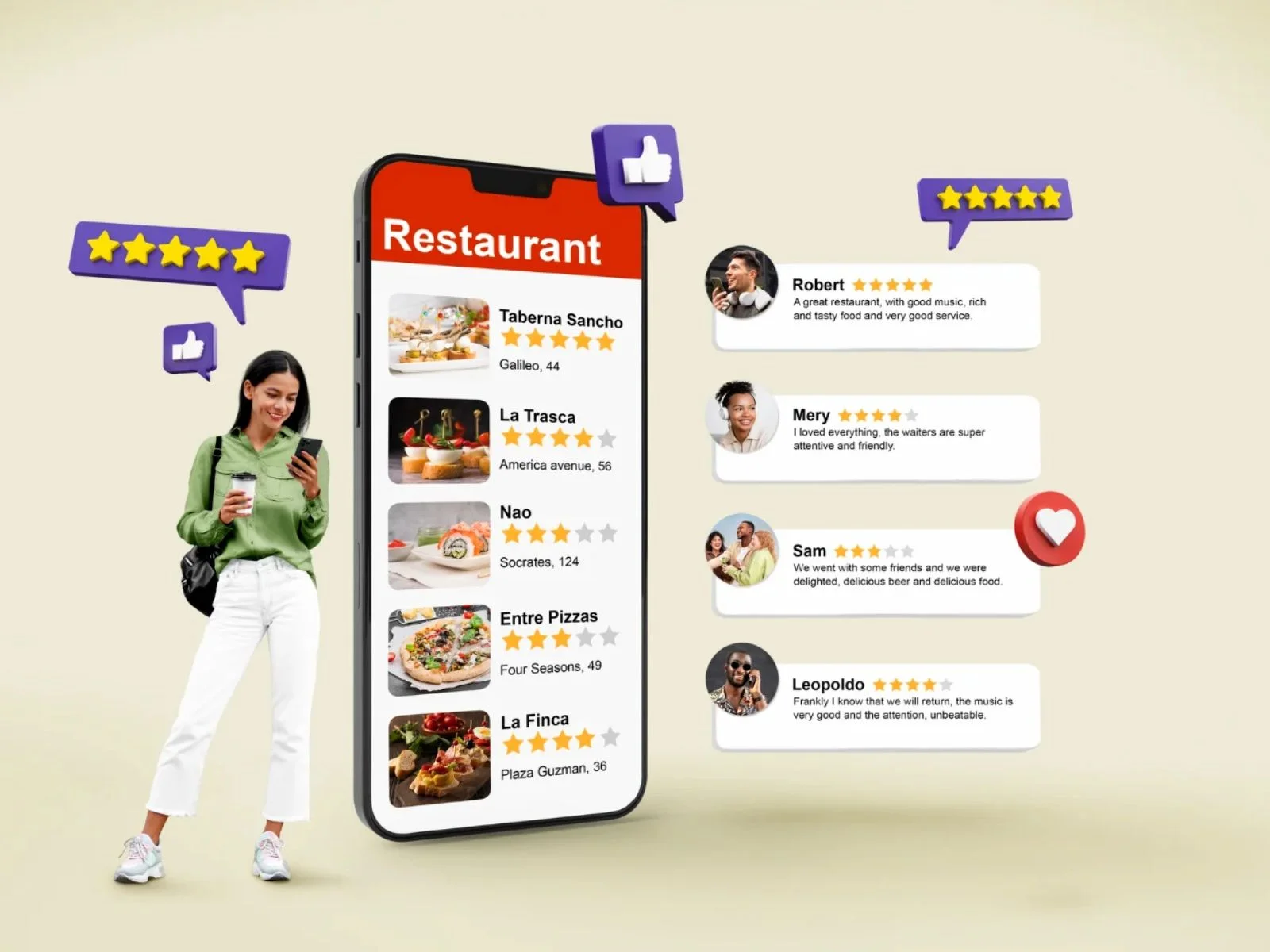 Customer testimonials displayed on a restaurant wall.