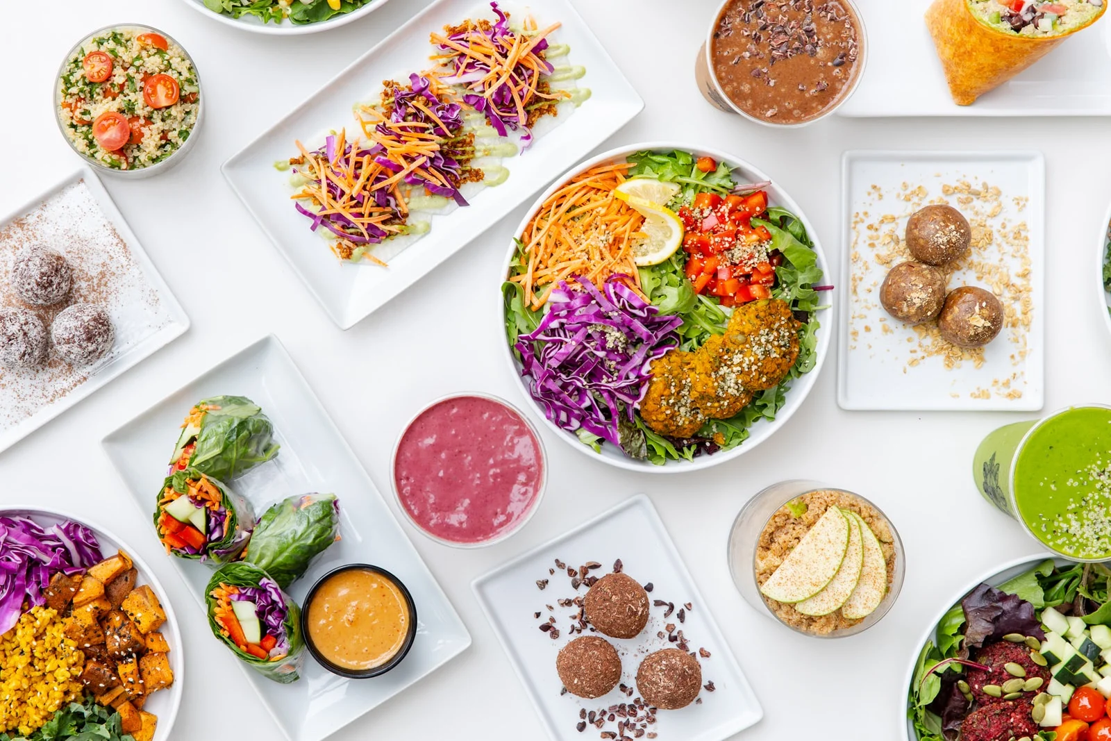 Colorful vegan salad platter with fresh ingredients