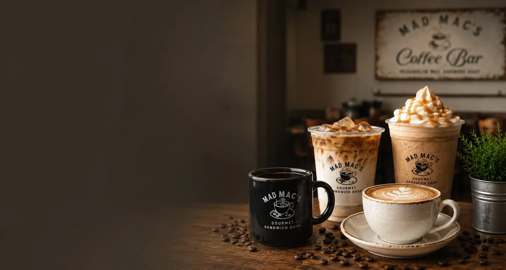 Artisan coffee drinks at a cozy café