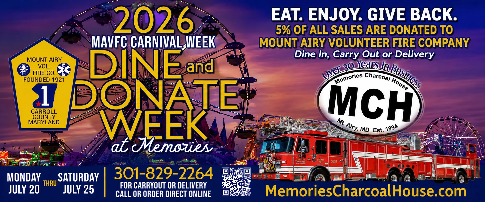 Promotional poster for Dine and Donate Week at Memories restaurant