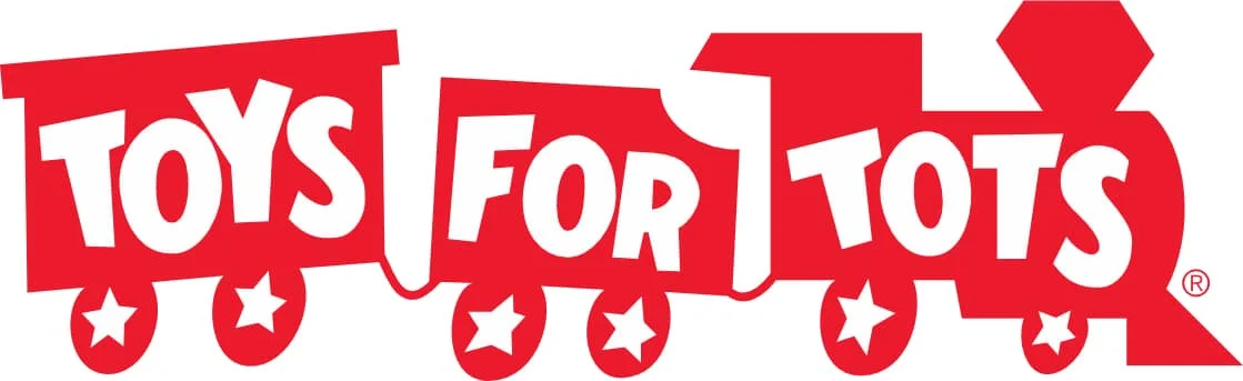 Toys for Tots logo featuring colorful train design