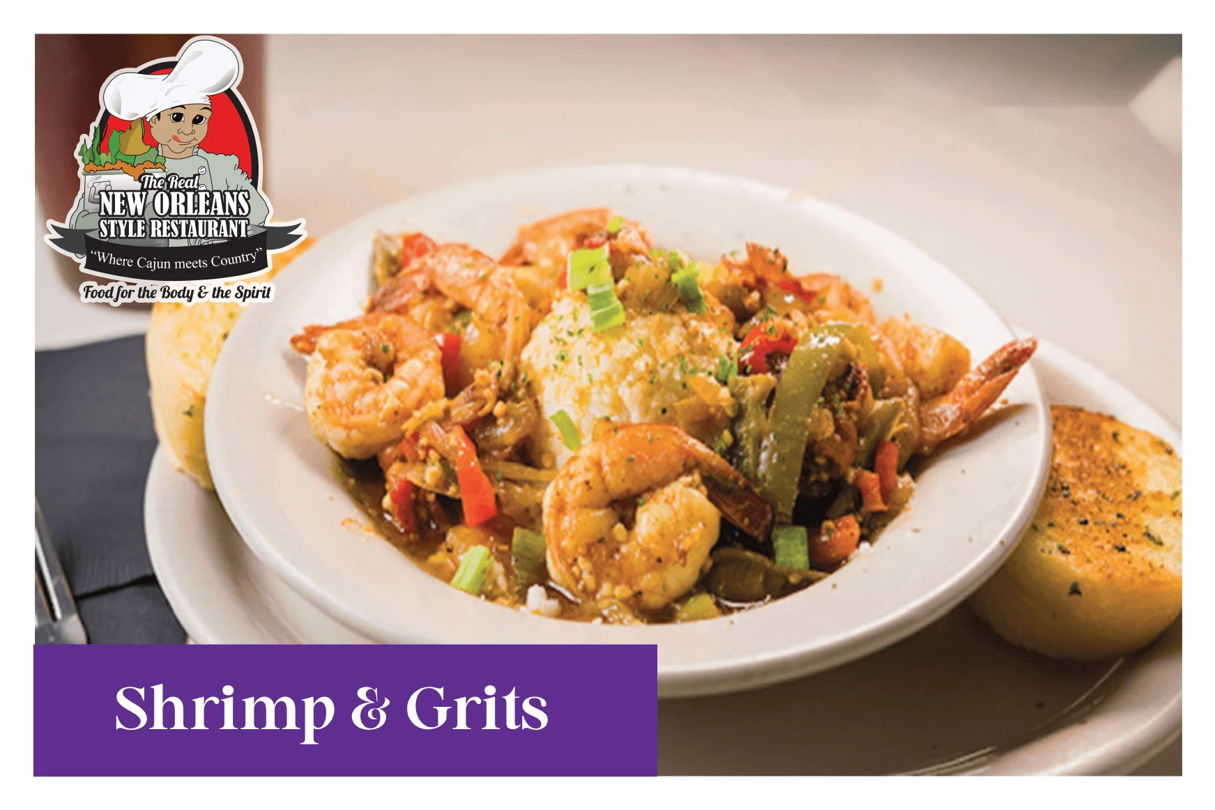 Classic Southern shrimp and grits served in a bowl