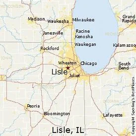 Map showing the location of Lisle, Illinois near Chicago
