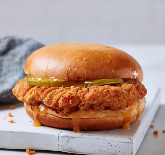 Crispy fried chicken sandwich with pickles
