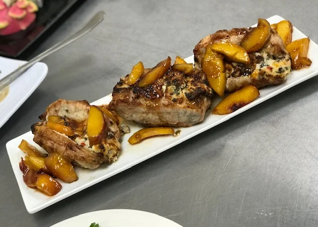Grilled pork chops with peach glaze